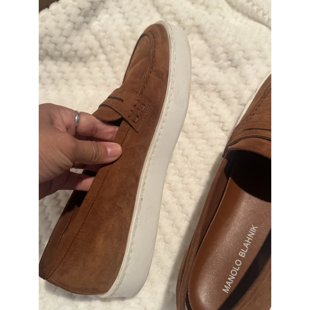 Authentic Manolo Blahnik Ellis Suede Penny Loafers‎ Men's Size 40.5 Brown Italy